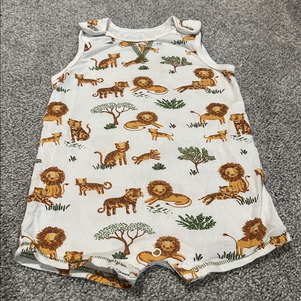 Mudpie safari lion tiger print tank bodysuit‎ with button detail 6-9 months